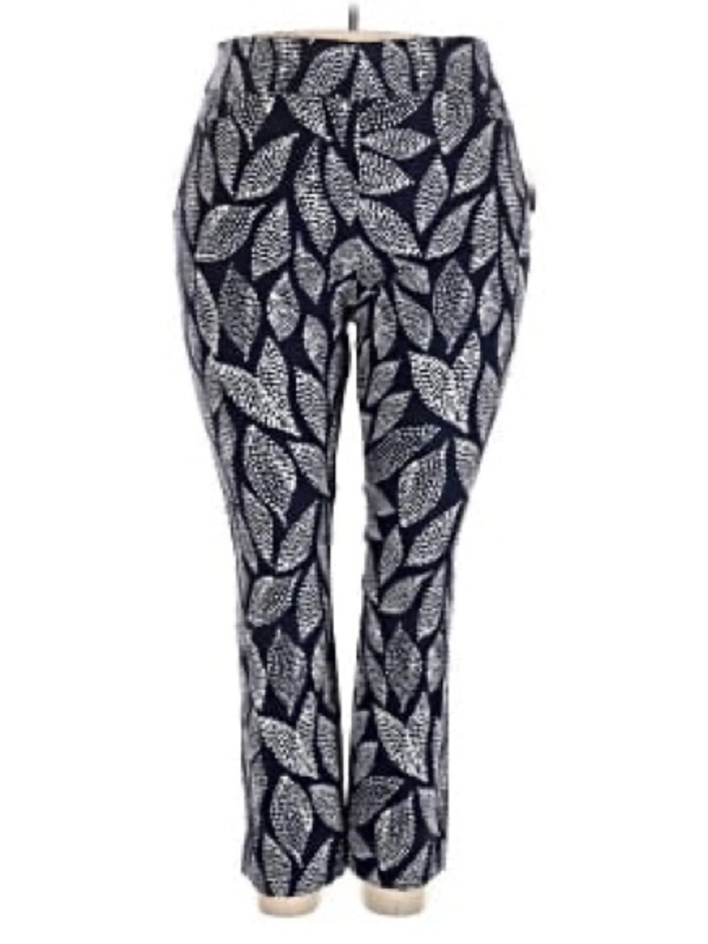 NWT TUMMY CONTROL Navy/Dotted Leaves Millenium Pull-on Stretch Trousers (14)